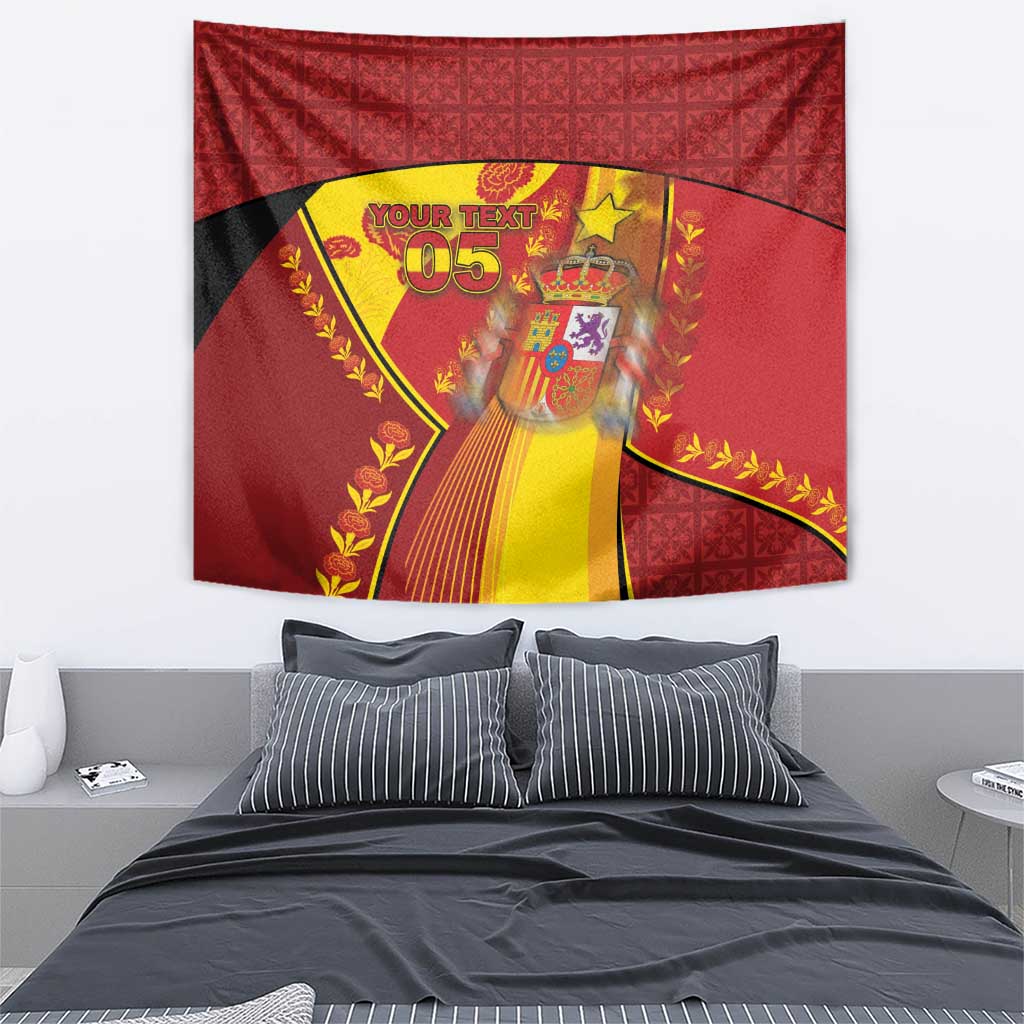Custom Spain Football Tapestry Traditional Spanish Carnation Floral Patriotic Motif