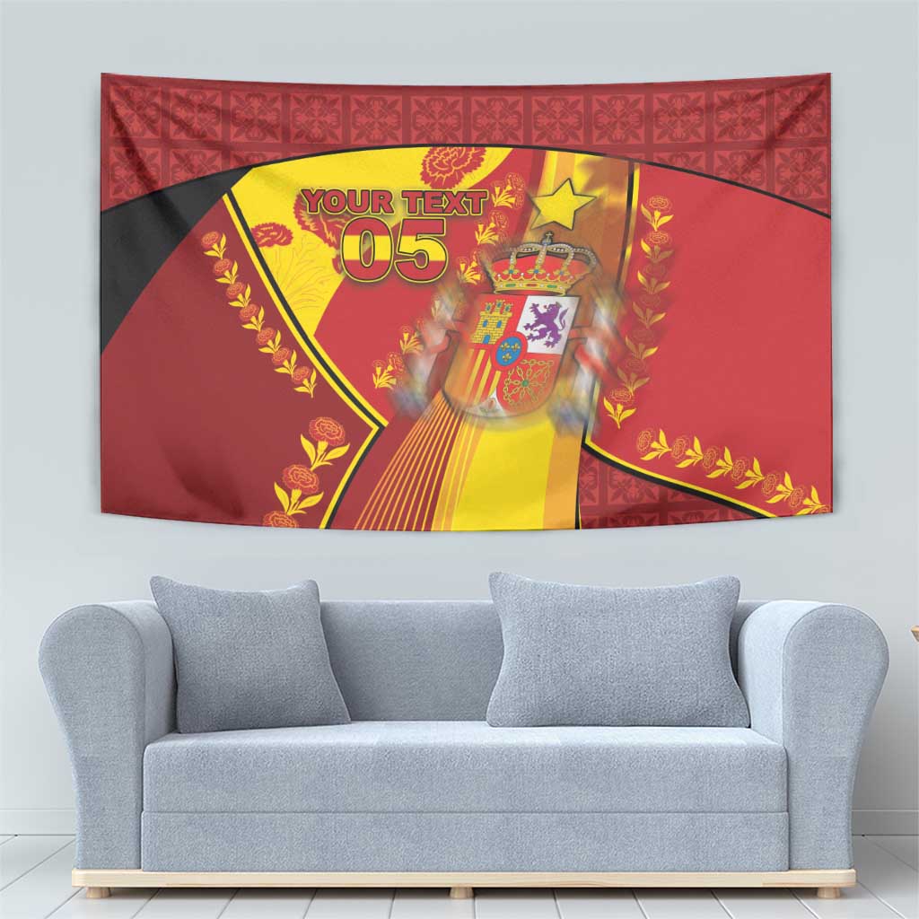 Custom Spain Football Tapestry Traditional Spanish Carnation Floral Patriotic Motif