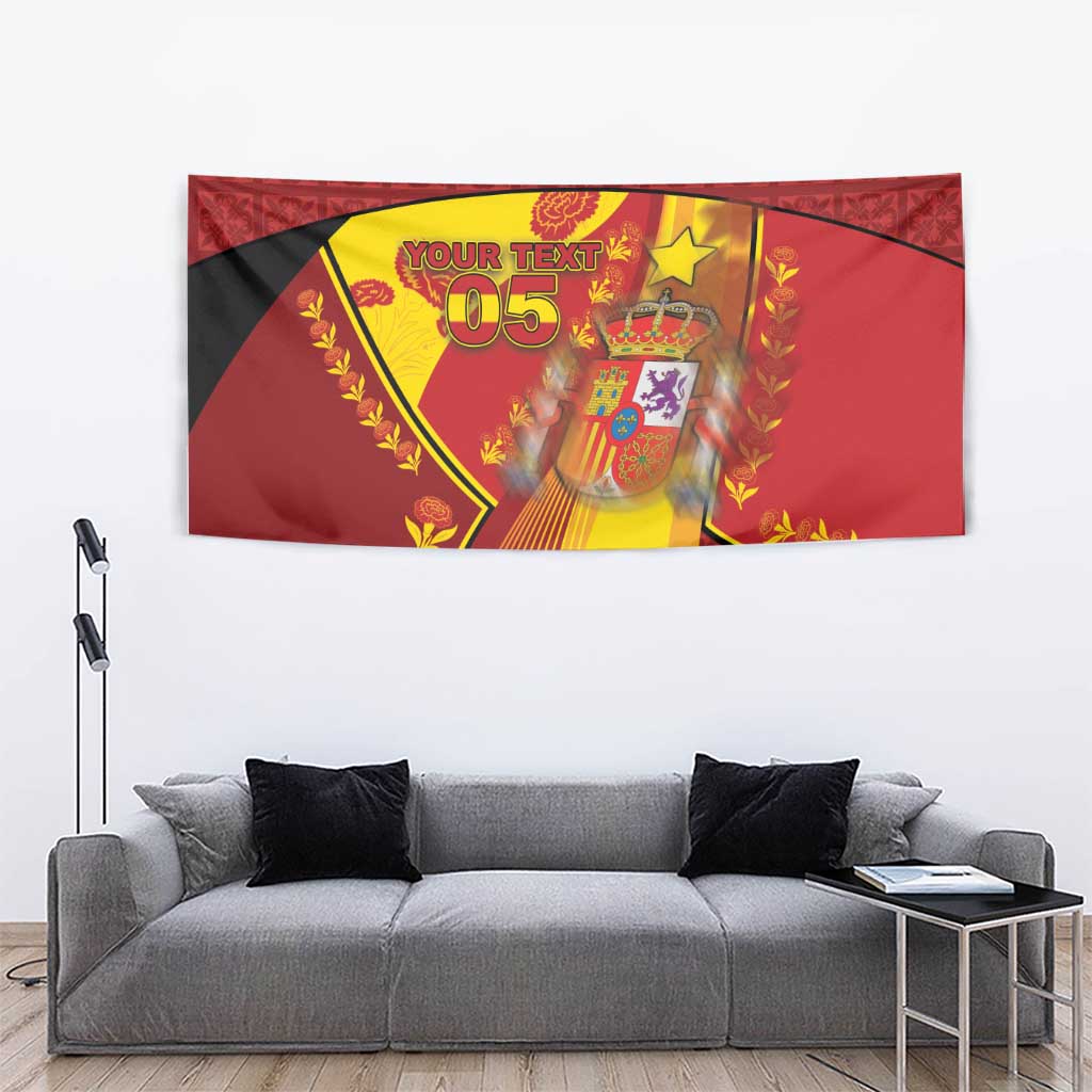 Custom Spain Football Tapestry Traditional Spanish Carnation Floral Patriotic Motif
