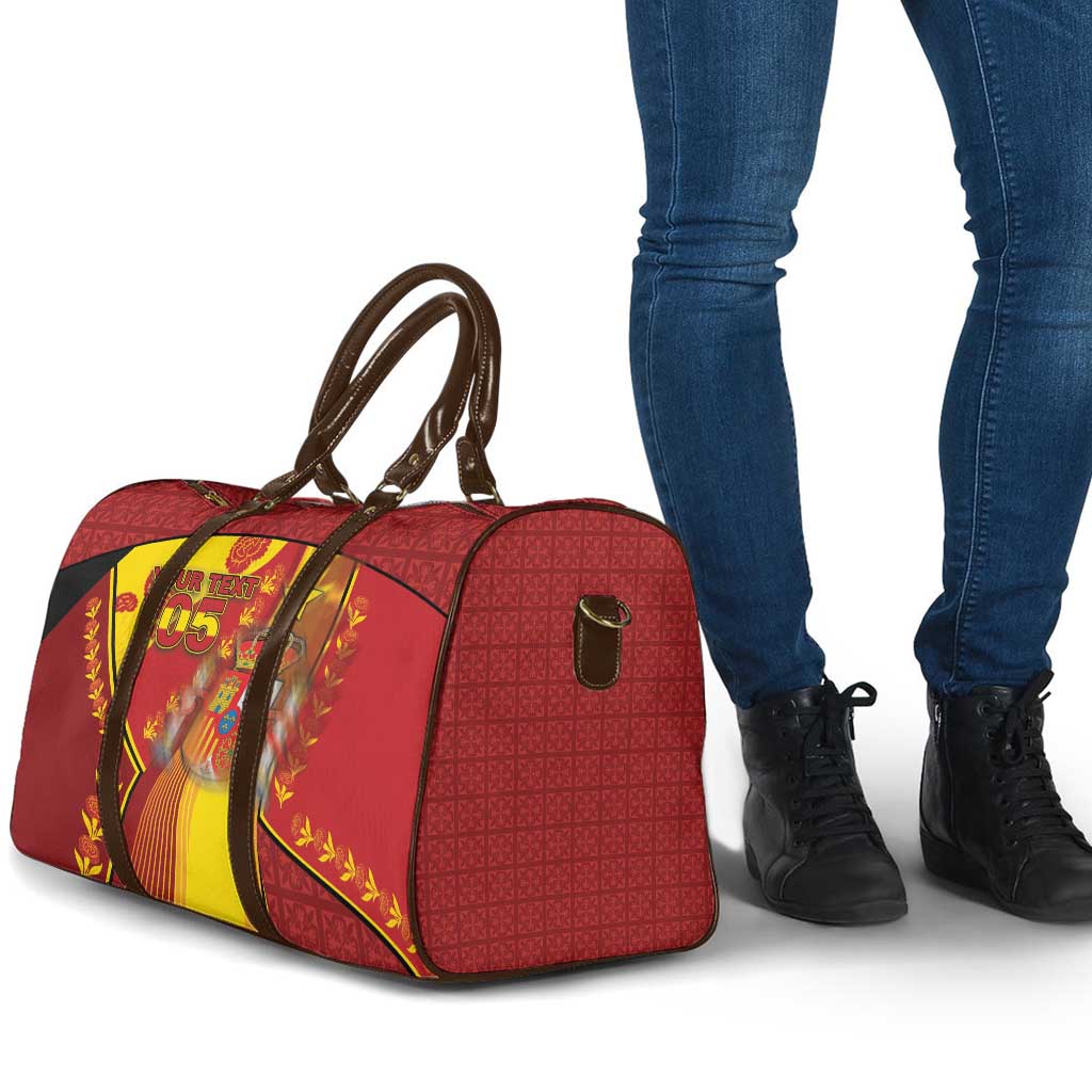 Custom Spain Football Travel Bag Traditional Spanish Carnation Floral Patriotic Motif