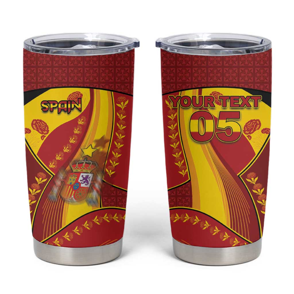Custom Spain Football Tumbler Cup Traditional Spanish Carnation Floral Patriotic Motif