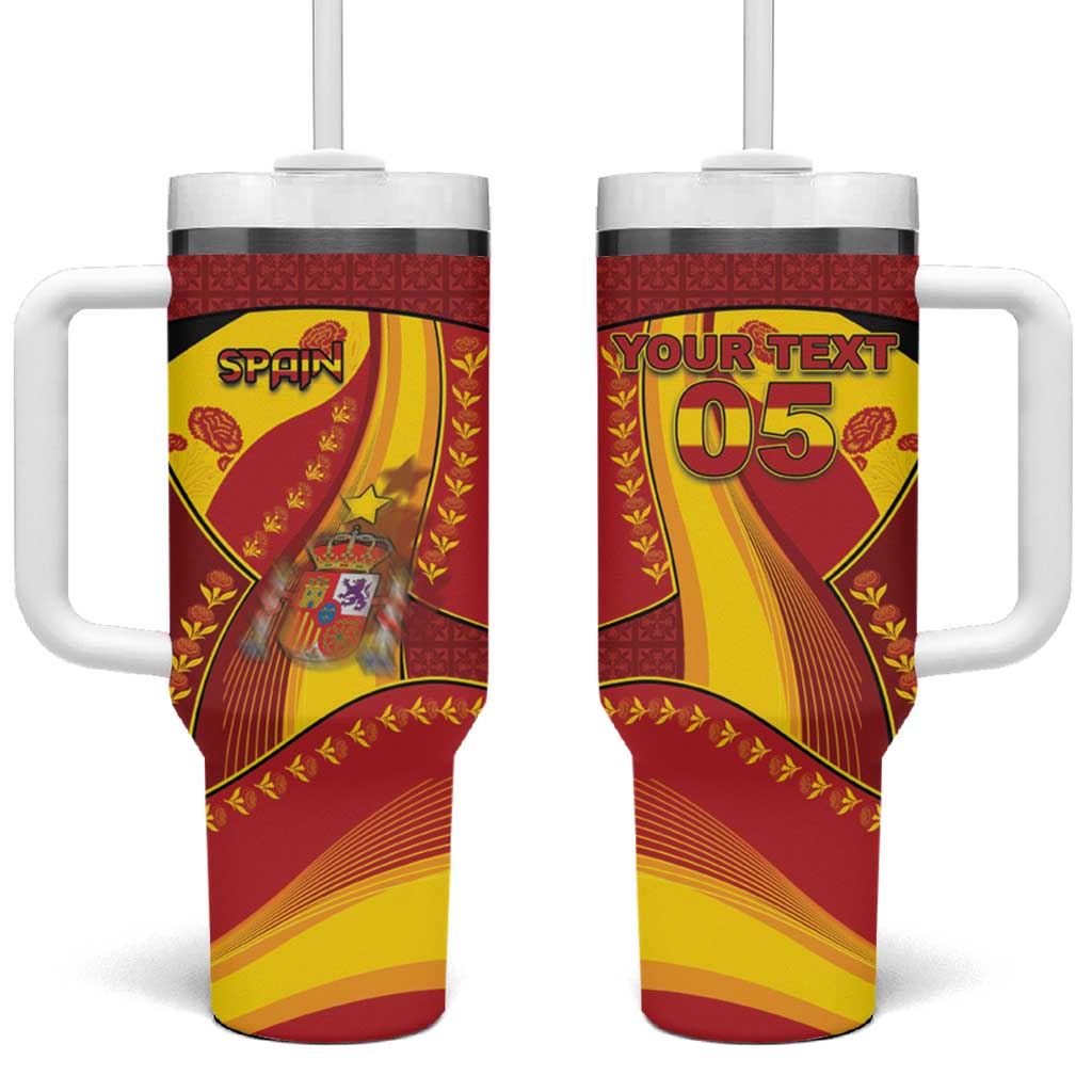 Custom Spain Football Tumbler With Handle Traditional Spanish Carnation Floral Patriotic Motif