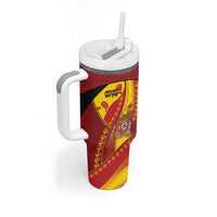 Custom Spain Football Tumbler With Handle Traditional Spanish Carnation Floral Patriotic Motif