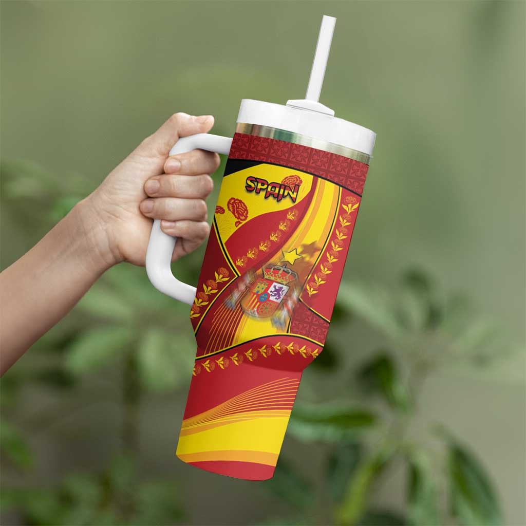 Custom Spain Football Tumbler With Handle Traditional Spanish Carnation Floral Patriotic Motif
