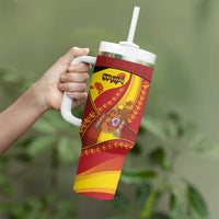 Custom Spain Football Tumbler With Handle Traditional Spanish Carnation Floral Patriotic Motif