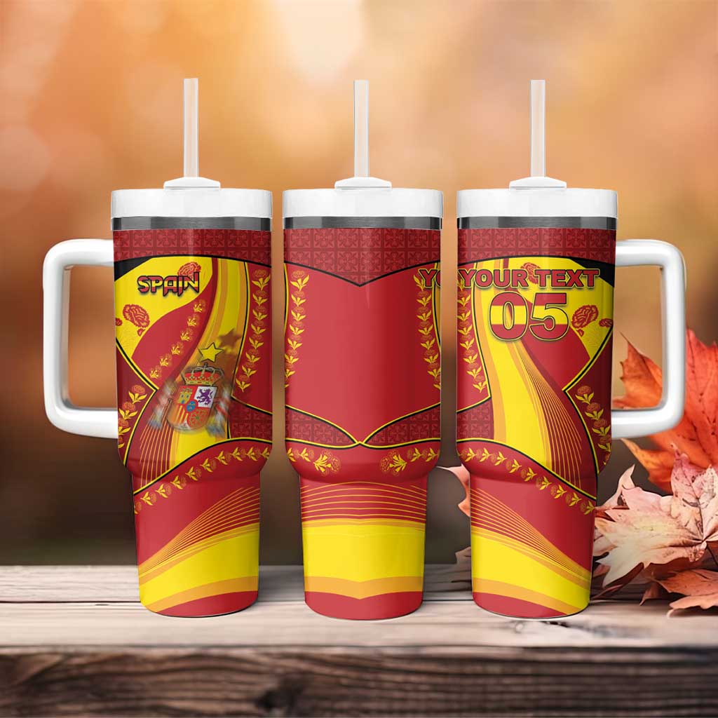 Custom Spain Football Tumbler With Handle Traditional Spanish Carnation Floral Patriotic Motif