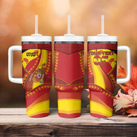 Custom Spain Football Tumbler With Handle Traditional Spanish Carnation Floral Patriotic Motif