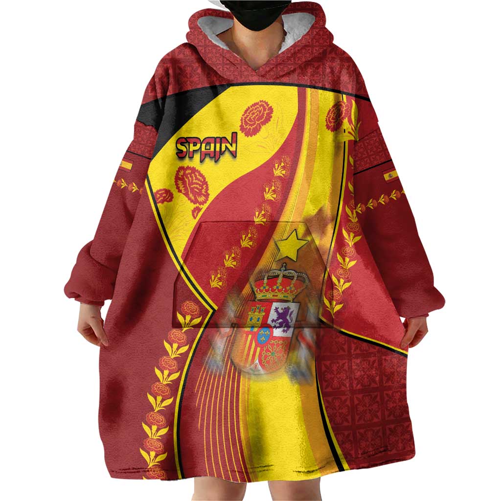 Custom Spain Football Wearable Blanket Hoodie Traditional Spanish Carnation Floral Patriotic Motif