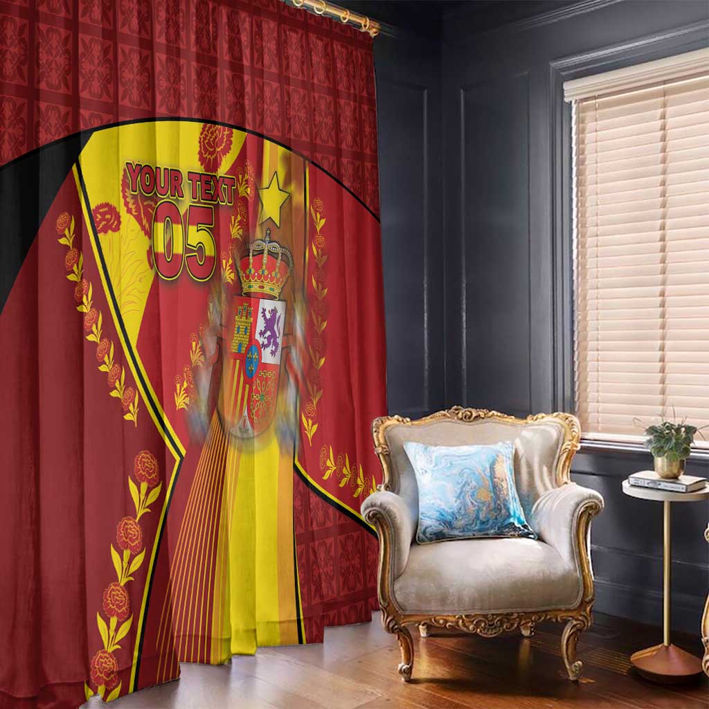 Custom Spain Football Window Curtain Traditional Spanish Carnation Floral Patriotic Motif