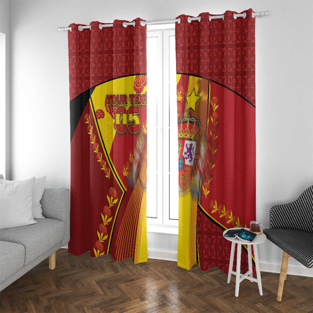 Custom Spain Football Window Curtain Traditional Spanish Carnation Floral Patriotic Motif