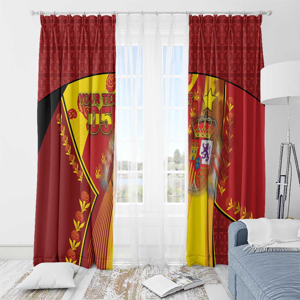 Custom Spain Football Window Curtain Traditional Spanish Carnation Floral Patriotic Motif