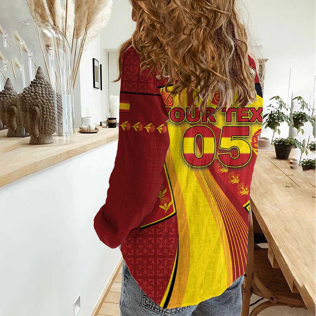 Custom Spain Football Women Casual Shirt Traditional Spanish Carnation Floral Patriotic Motif