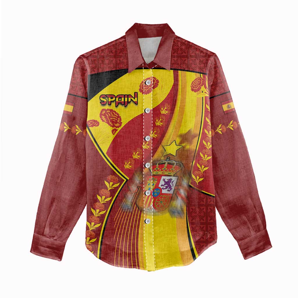 Custom Spain Football Women Casual Shirt Traditional Spanish Carnation Floral Patriotic Motif