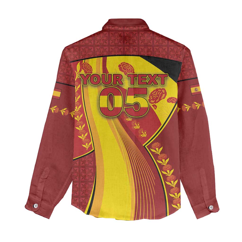 Custom Spain Football Women Casual Shirt Traditional Spanish Carnation Floral Patriotic Motif