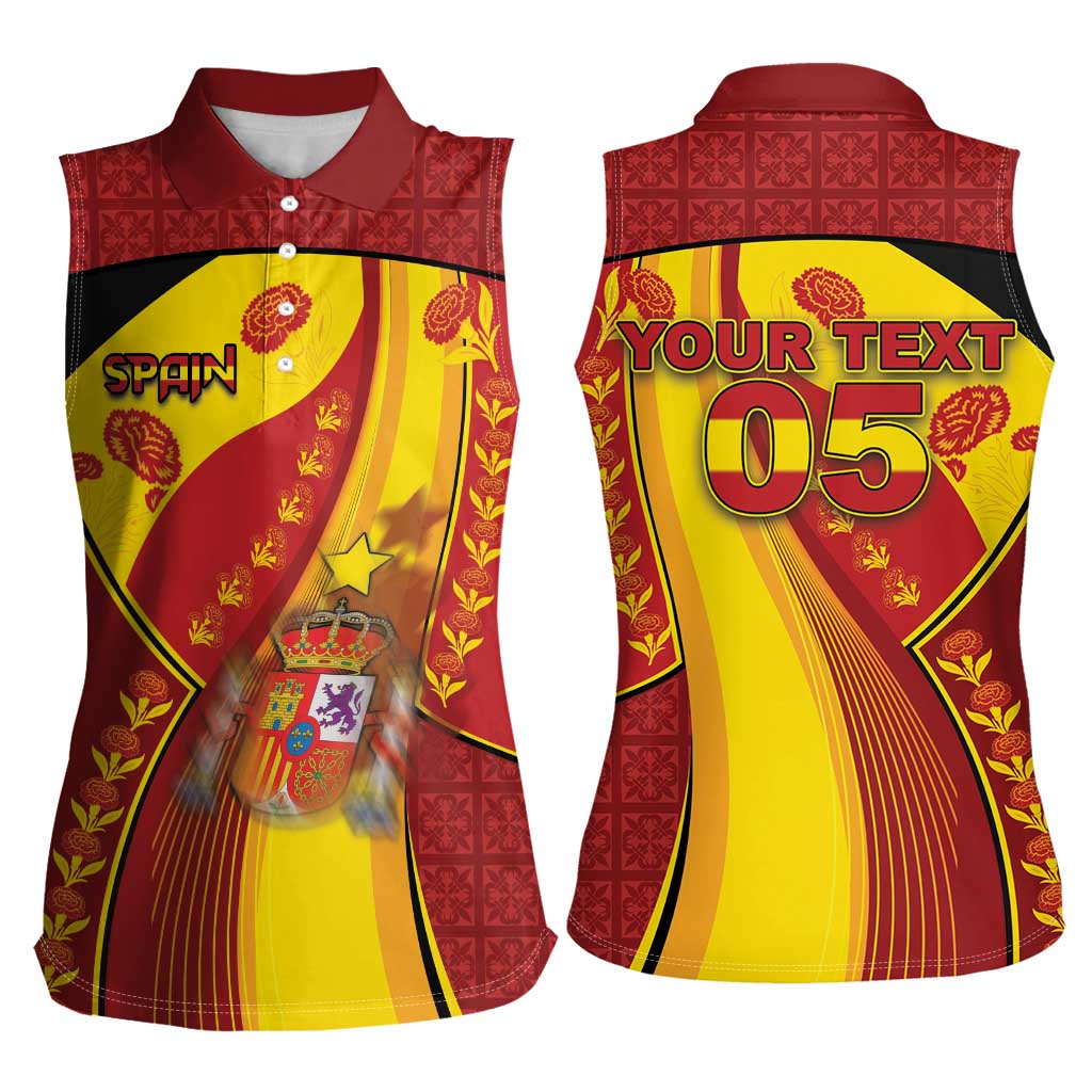 Custom Spain Football Women Sleeveless Polo Shirt Traditional Spanish Carnation Floral Patriotic Motif