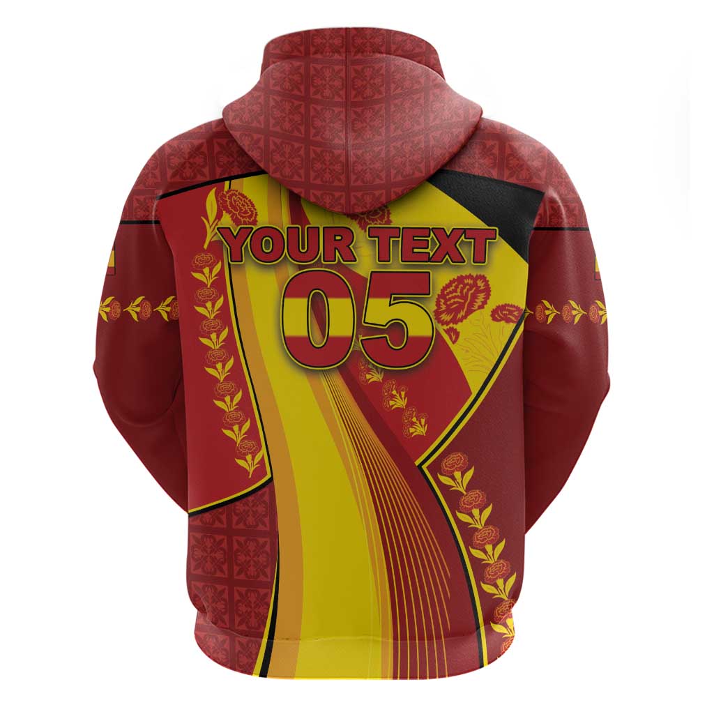 Custom Spain Football Zip Hoodie Traditional Spanish Carnation Floral Patriotic Motif