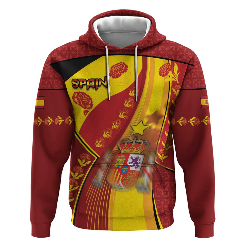 Custom Spain Football Zip Hoodie Traditional Spanish Carnation Floral Patriotic Motif