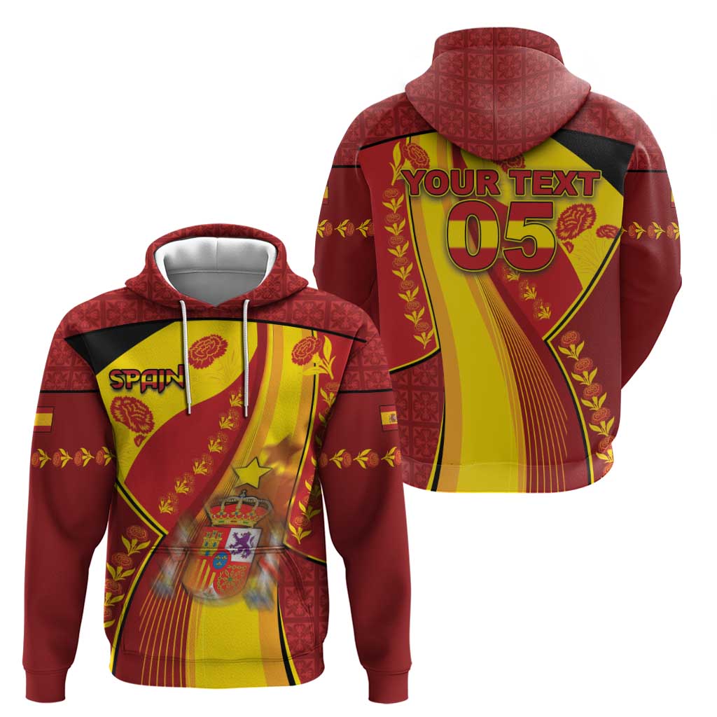 Custom Spain Football Zip Hoodie Traditional Spanish Carnation Floral Patriotic Motif