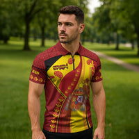 Custom Spain Football Zipper Polo Shirt Traditional Spanish Carnation Floral Patriotic Motif