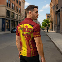 Custom Spain Football Zipper Polo Shirt Traditional Spanish Carnation Floral Patriotic Motif