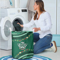 Mexico Football Laundry Basket Aztec Eagle With Mini Floral Patterns