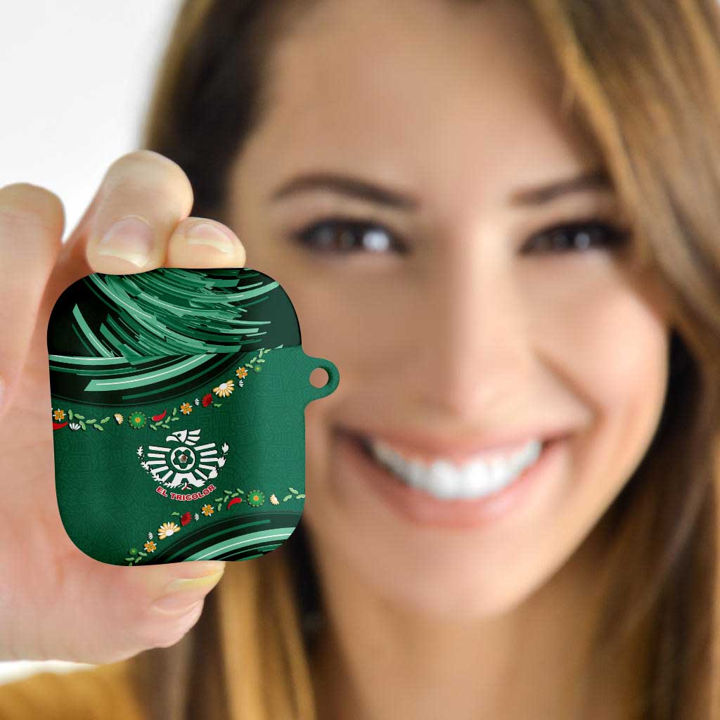 Mexico Football AirPods Case Aztec Eagle With Mini Floral Patterns