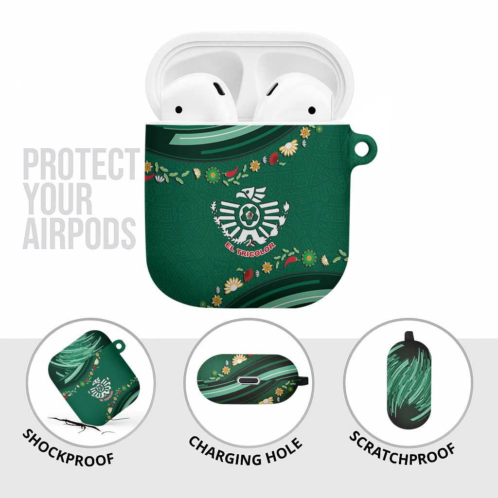 Mexico Football AirPods Case Aztec Eagle With Mini Floral Patterns