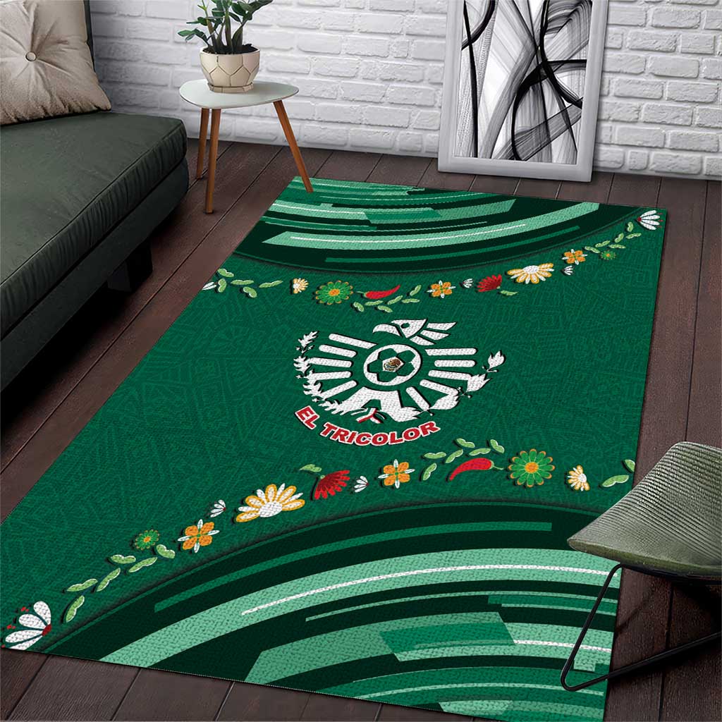 Mexico Football Area Rug Aztec Eagle With Mini Floral Patterns