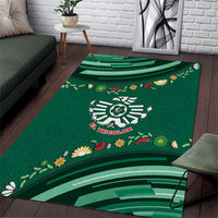 Mexico Football Area Rug Aztec Eagle With Mini Floral Patterns