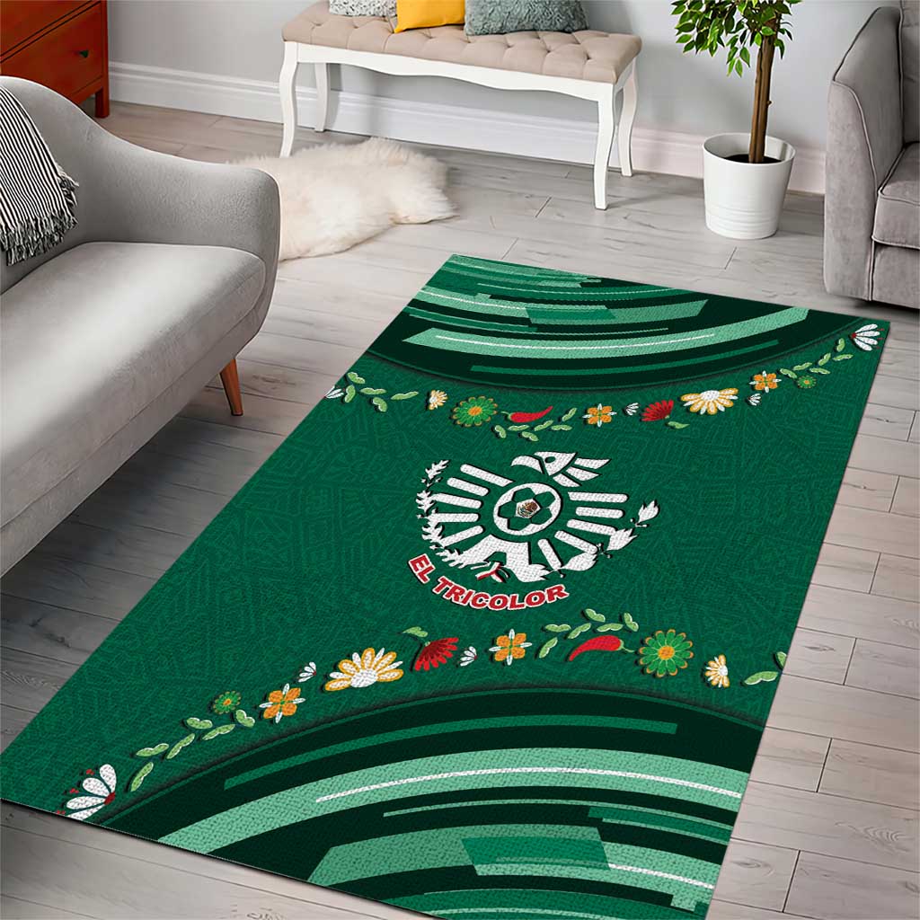 Mexico Football Area Rug Aztec Eagle With Mini Floral Patterns