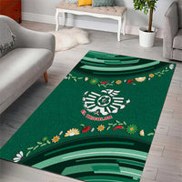 Mexico Football Area Rug Aztec Eagle With Mini Floral Patterns