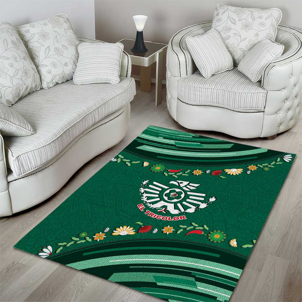 Mexico Football Area Rug Aztec Eagle With Mini Floral Patterns