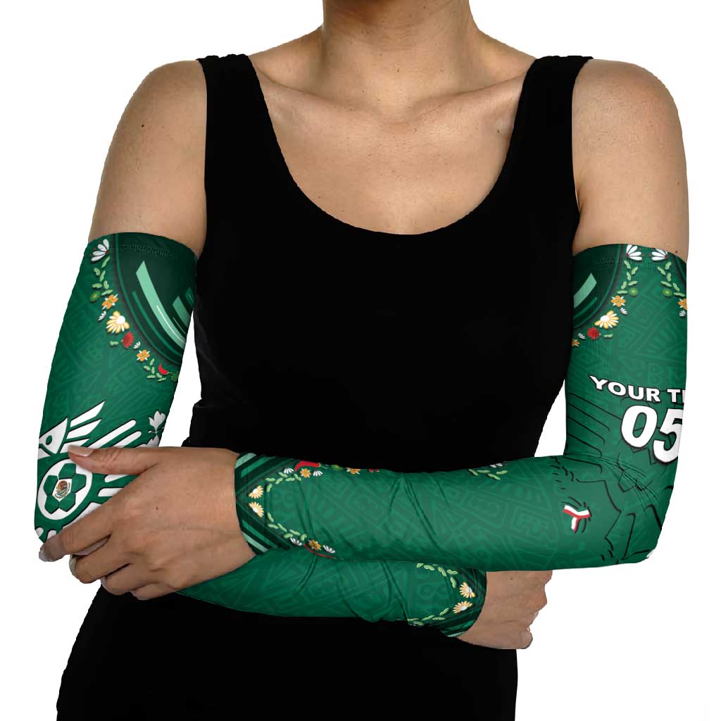 Custom Mexico Football Arm Sleeves Aztec Eagle With Mini Floral Patterns