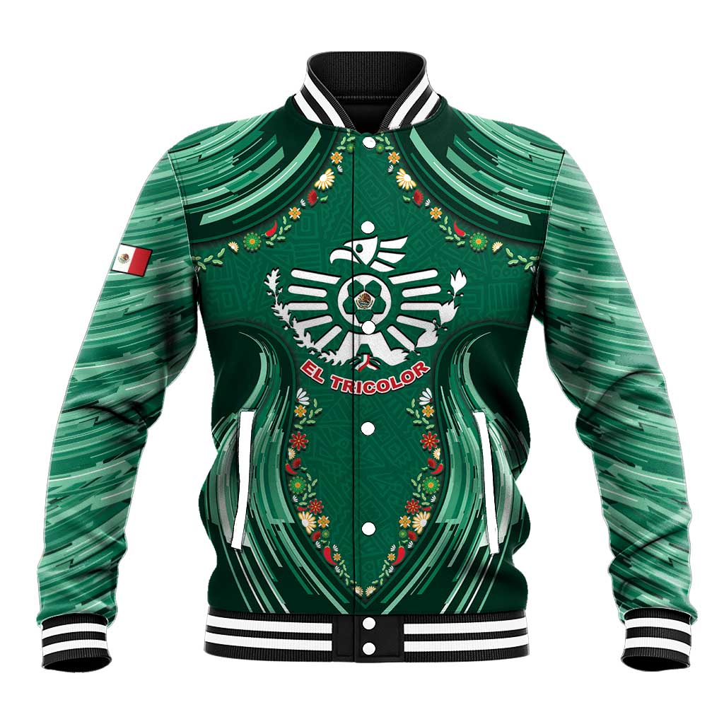 Custom Mexico Football Baseball Jacket Aztec Eagle With Mini Floral Patterns
