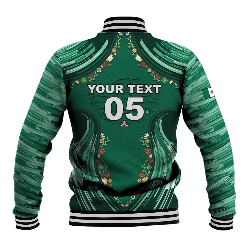 Custom Mexico Football Baseball Jacket Aztec Eagle With Mini Floral Patterns
