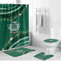 Mexico Football Bathroom Set Aztec Eagle With Mini Floral Patterns