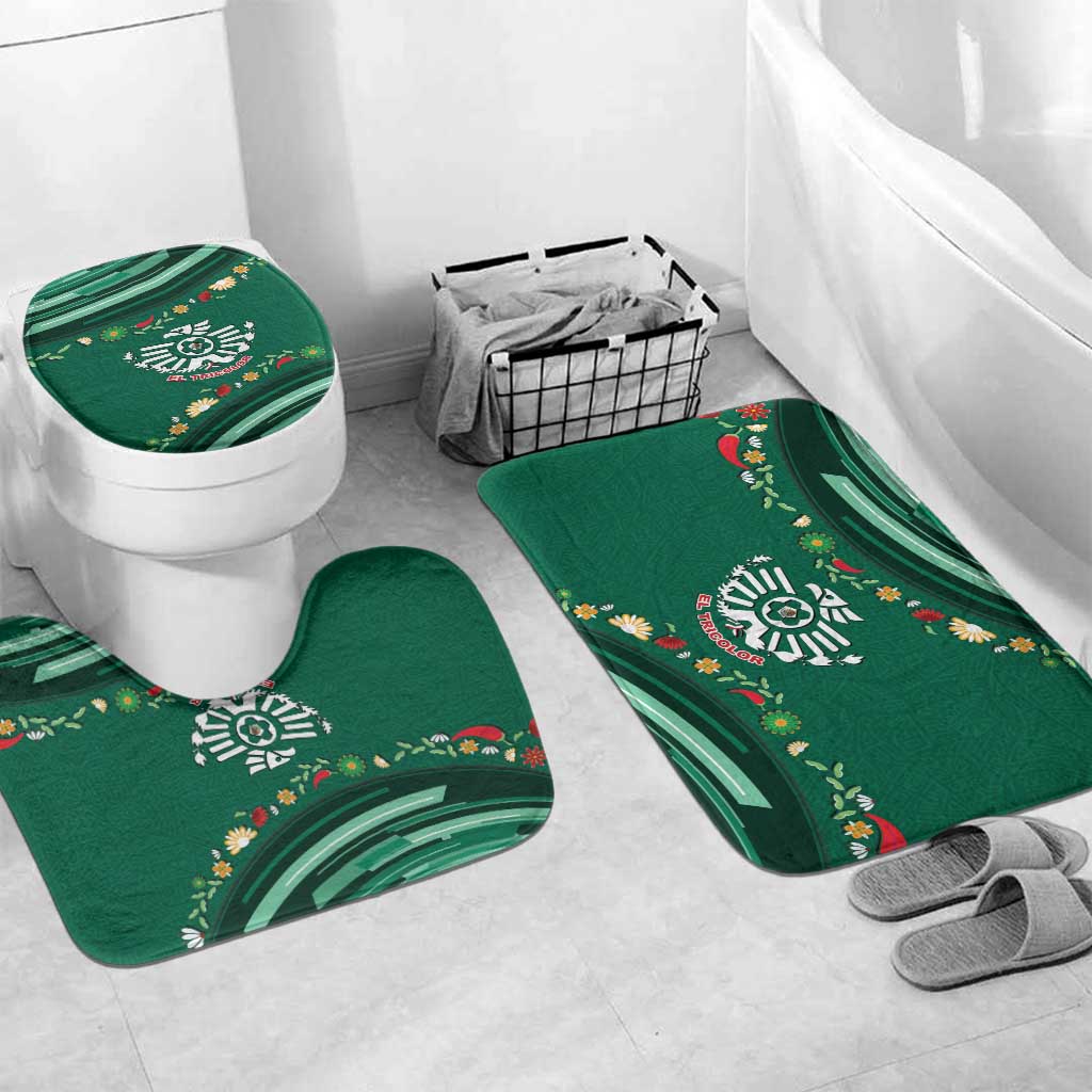 Mexico Football Bathroom Set Aztec Eagle With Mini Floral Patterns