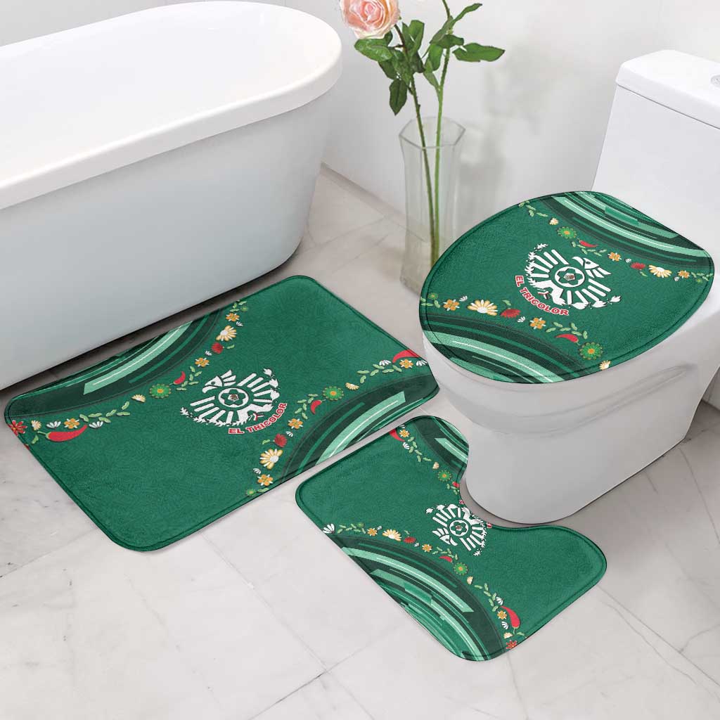 Mexico Football Bathroom Set Aztec Eagle With Mini Floral Patterns