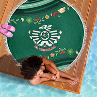Mexico Football Beach Blanket Aztec Eagle With Mini Floral Patterns