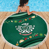 Mexico Football Beach Blanket Aztec Eagle With Mini Floral Patterns
