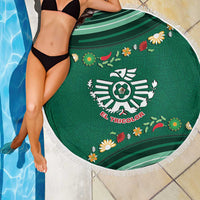 Mexico Football Beach Blanket Aztec Eagle With Mini Floral Patterns