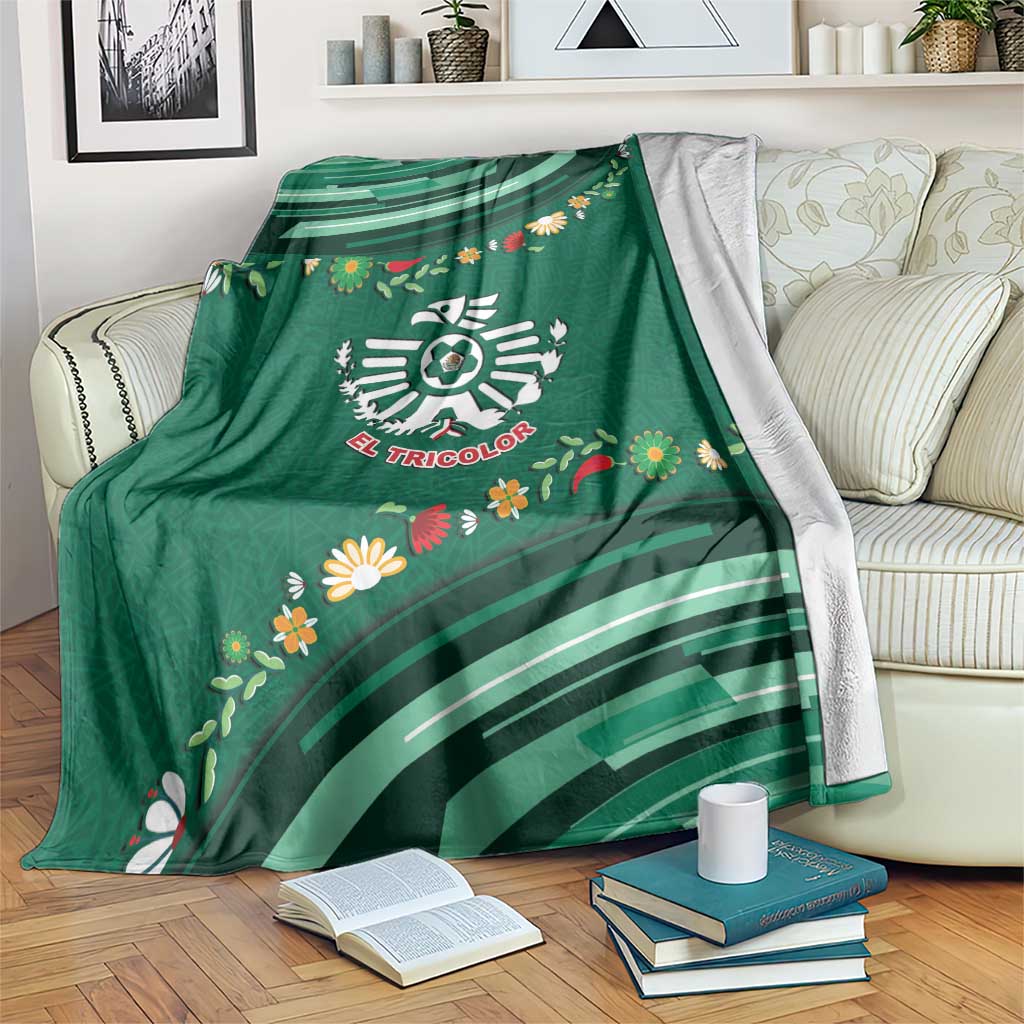 Mexico Football Blanket Aztec Eagle With Mini Floral Patterns