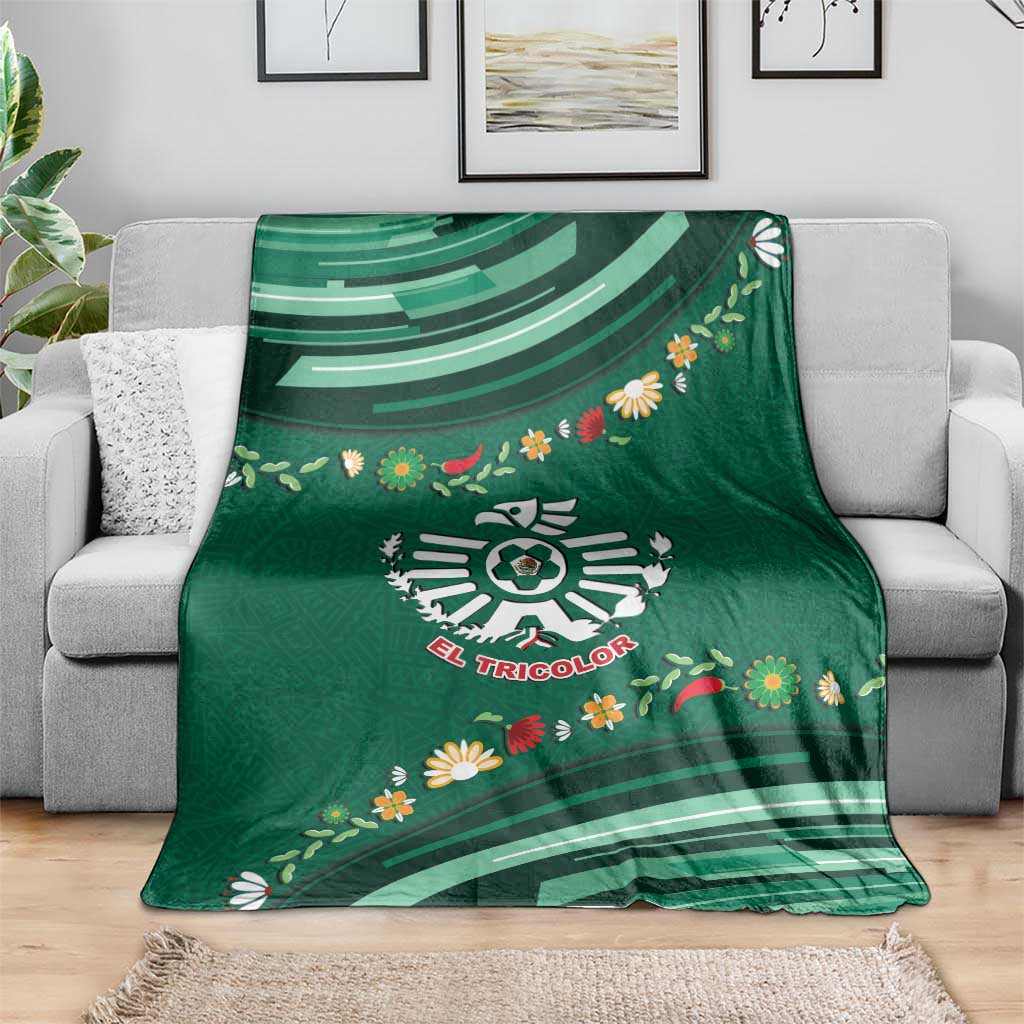 Mexico Football Blanket Aztec Eagle With Mini Floral Patterns