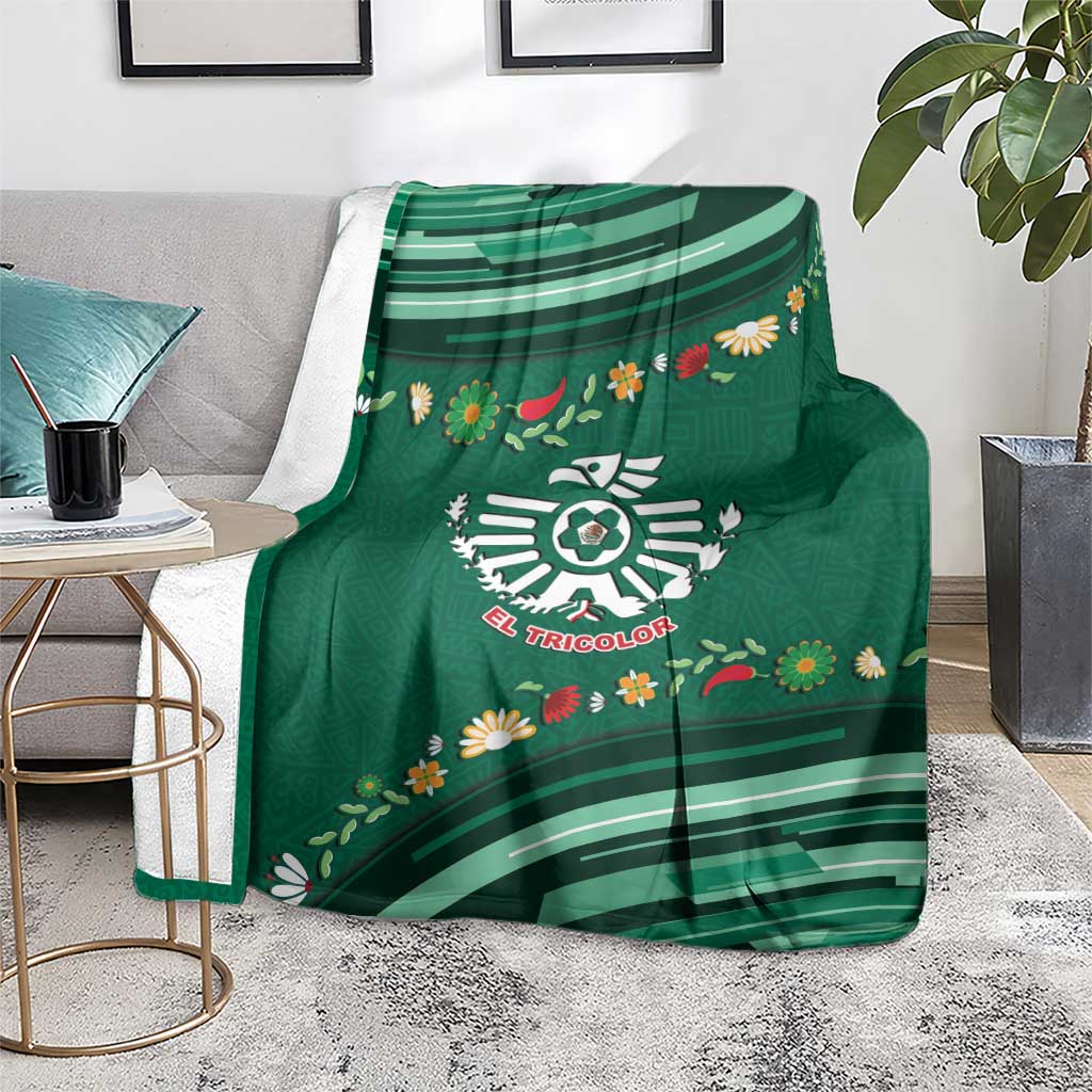 Mexico Football Blanket Aztec Eagle With Mini Floral Patterns