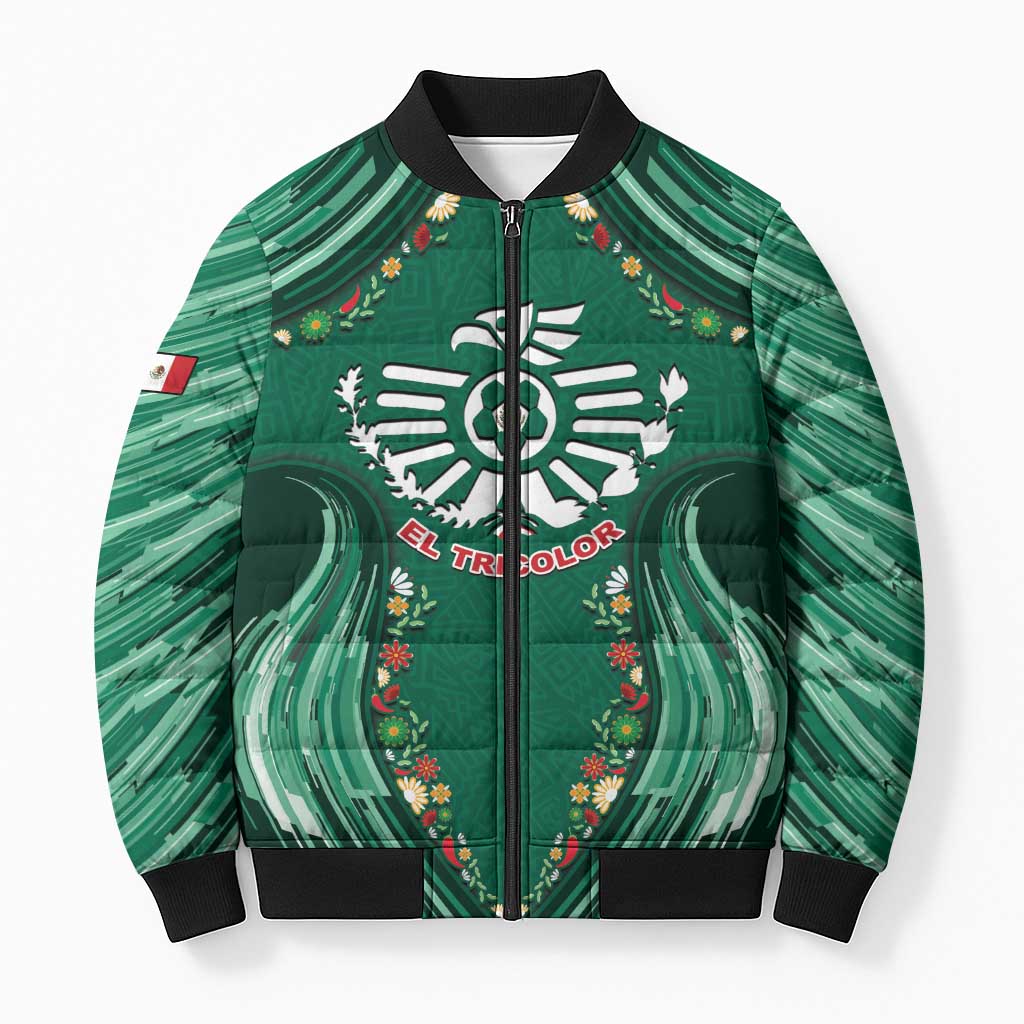 Custom Mexico Football Bomber Puffer Jacket Aztec Eagle With Mini Floral Patterns