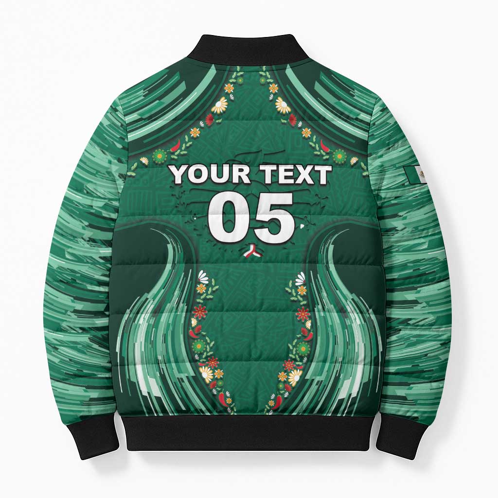 Custom Mexico Football Bomber Puffer Jacket Aztec Eagle With Mini Floral Patterns