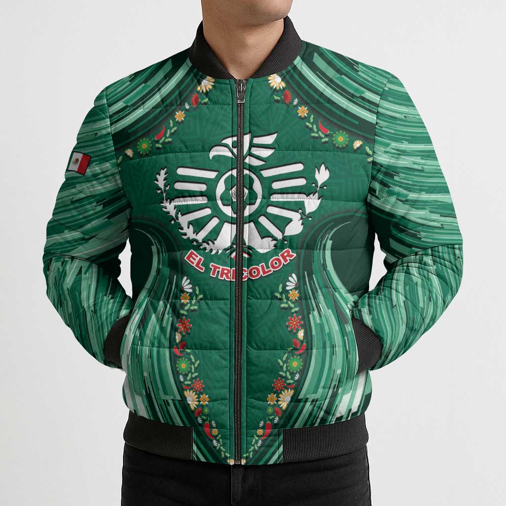 Custom Mexico Football Bomber Puffer Jacket Aztec Eagle With Mini Floral Patterns