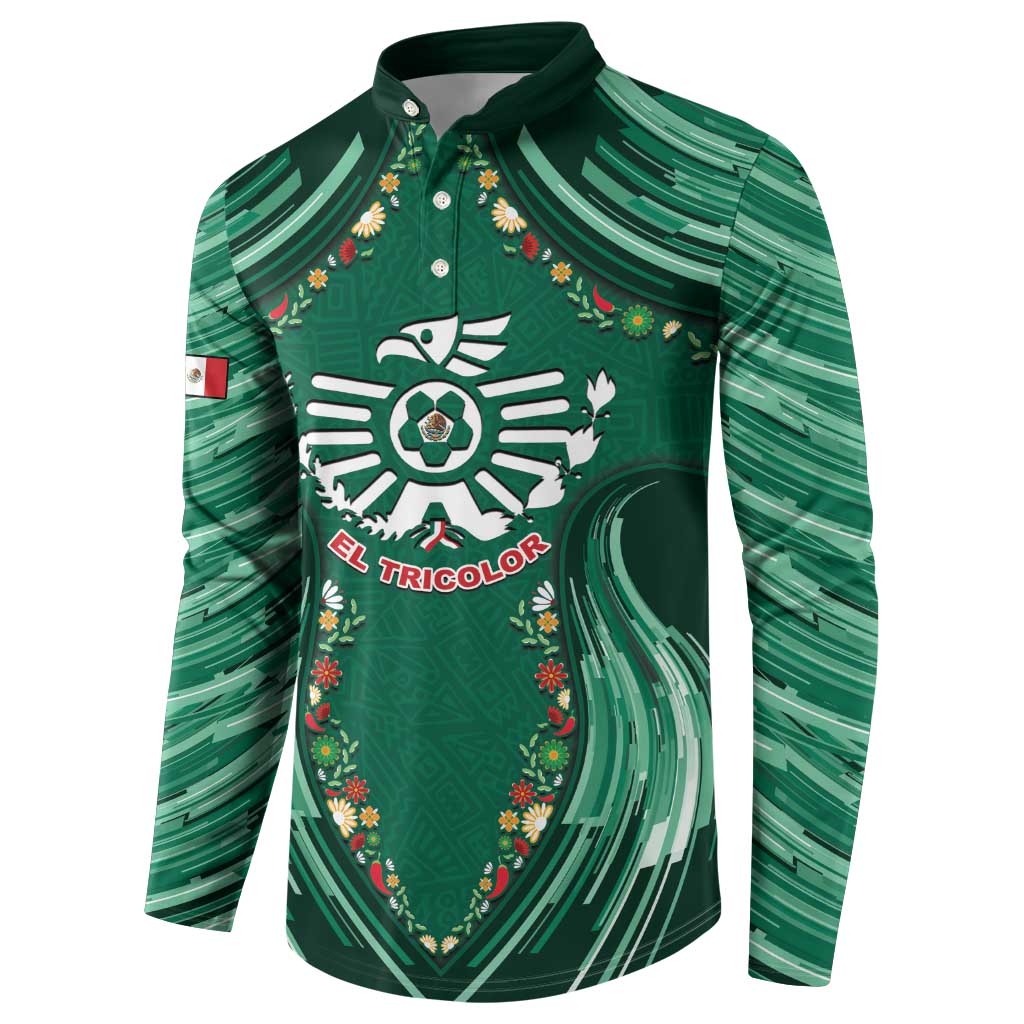 Custom Mexico Football Button Sweatshirt Aztec Eagle With Mini Floral Patterns