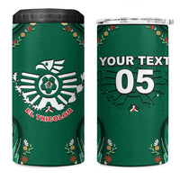 Custom Mexico Football 4 in 1 Can Cooler Tumbler Aztec Eagle With Mini Floral Patterns