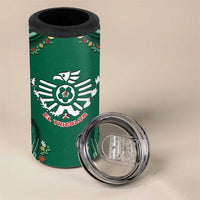 Custom Mexico Football 4 in 1 Can Cooler Tumbler Aztec Eagle With Mini Floral Patterns
